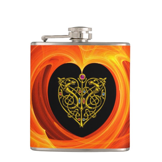 GOLDEN LEAF IN ORANGE FRACTAL SWIRLS FLASK (Front)