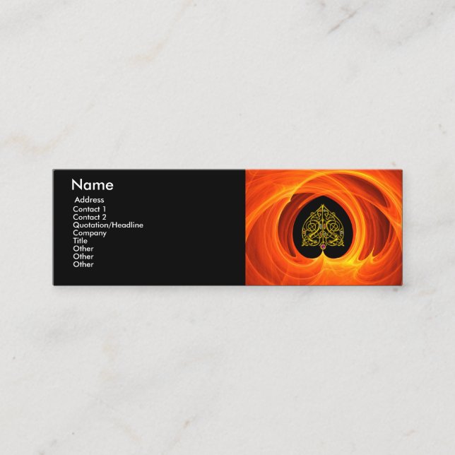 GOLDEN LEAF IN ORANGE FRACTAL SWIRLS MINI BUSINESS CARD (Front)