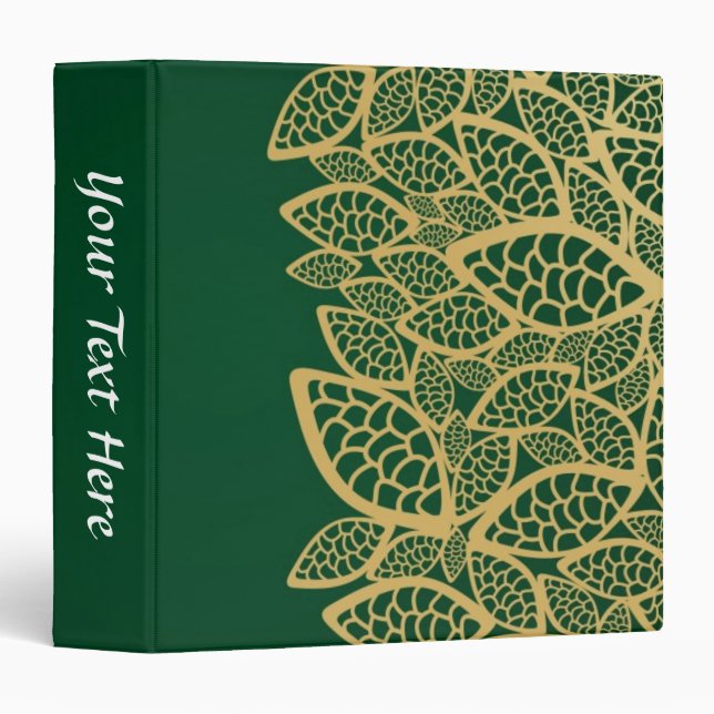 Golden leaf lace on green background 3 ring binder (Front/Spine)