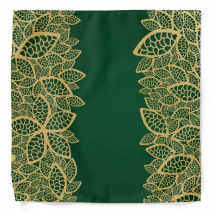 Golden leaf lace on green background bandana