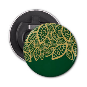 Golden leaf lace on green background bottle opener