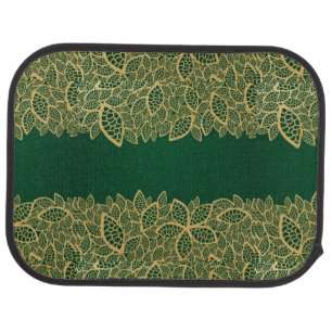 Golden leaf lace on green background car mat