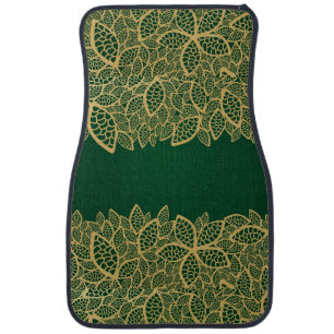 Golden leaf lace on green background car mat