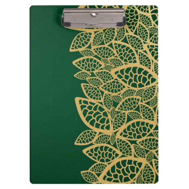 Golden leaf lace on green background clipboard (Front)