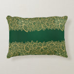 Golden leaf lace on green background decorative pillow