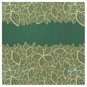 Golden leaf lace on green background fabric
