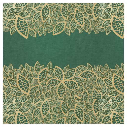 Golden leaf lace on green background fabric
