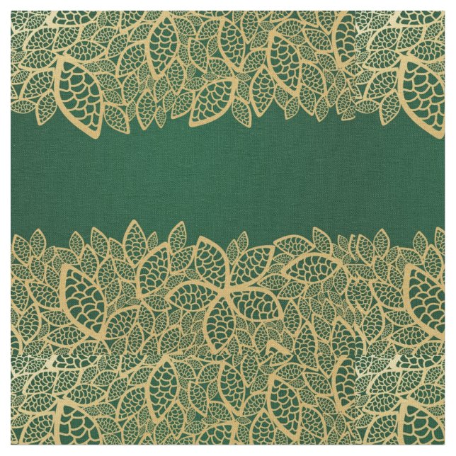 Golden leaf lace on green background fabric (Close Up)