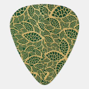 Golden leaf lace on green background guitar pick
