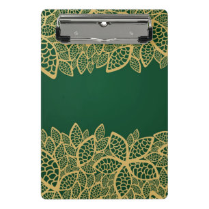 Golden leaf lace on green background mini clipboard