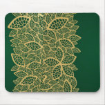 Golden leaf lace on green background mouse pad