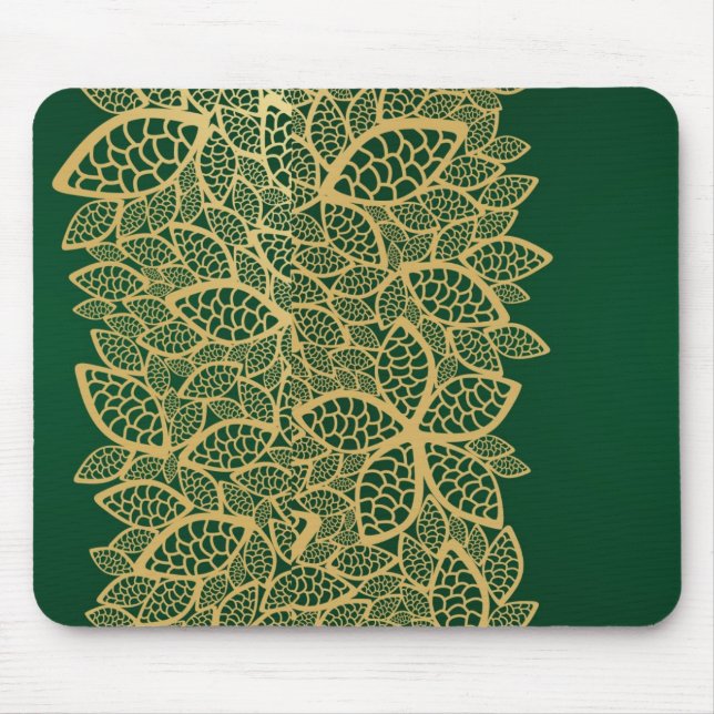 Golden leaf lace on green background mouse pad (Front)
