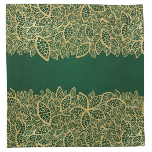 Golden leaf lace on green background napkin