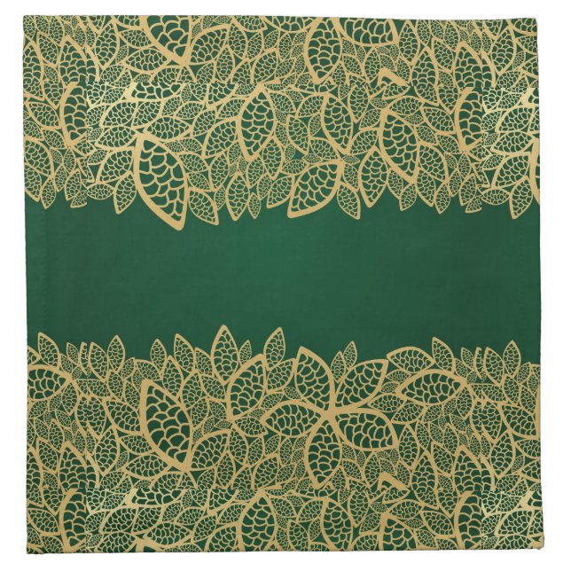 Golden leaf lace on green background napkin (Front)