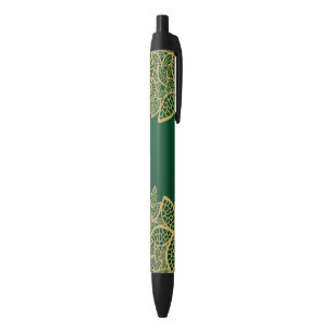 Golden leaf lace on green background pen