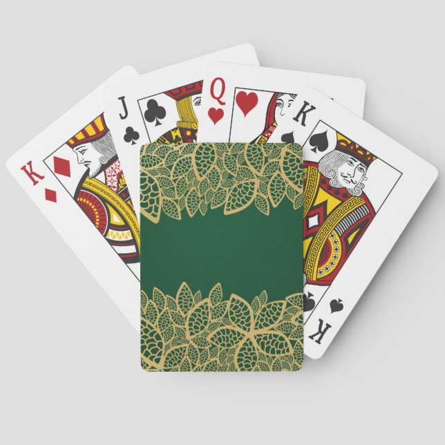 Golden leaf lace on green background poker cards (Back)