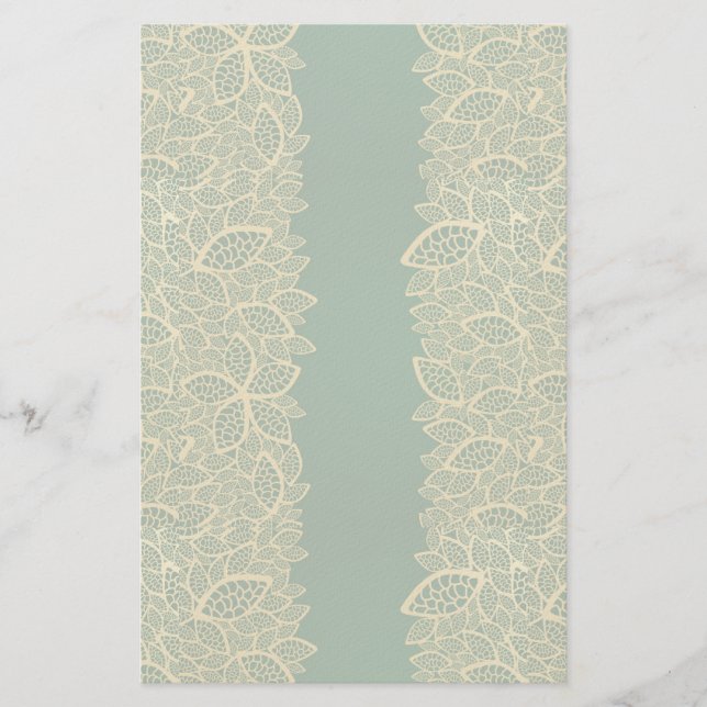 Golden leaf lace on green background stationery (Front)
