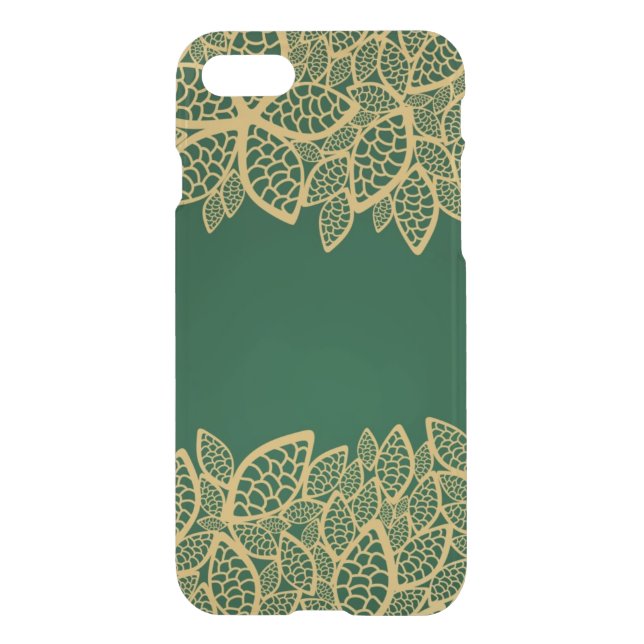 Golden leaf lace on green background uncommon iPhone case (Back)