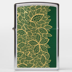 Golden leaf lace on green background zippo lighter