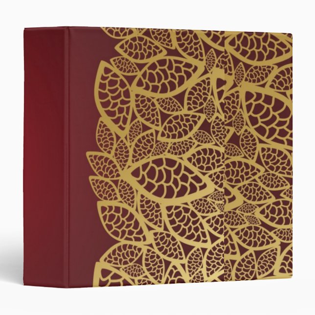 Golden leaf lace on red background 3 ring binder (Front/Spine)