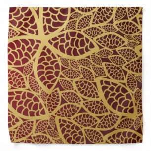 Golden leaf lace on red background bandana