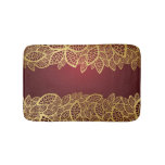 Golden leaf lace on red background bathroom mat