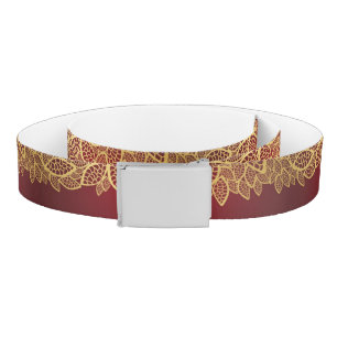 Golden leaf lace on red background belt