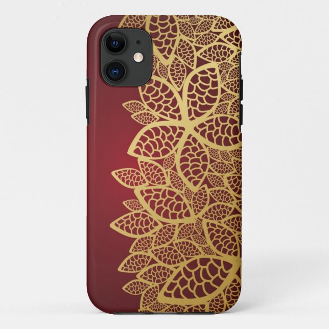 Golden leaf lace on red background Case-Mate iPhone case (Back)