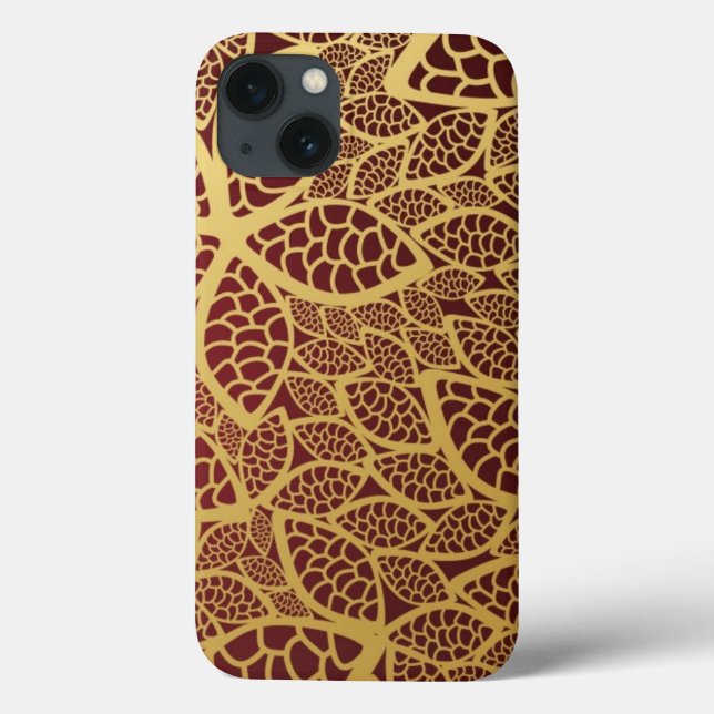 Golden leaf lace on red background Case-Mate iPhone case (Back)