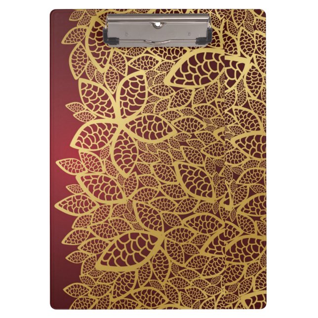 Golden leaf lace on red background clipboard (Front)
