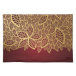 Golden leaf lace on red background cloth placemat
