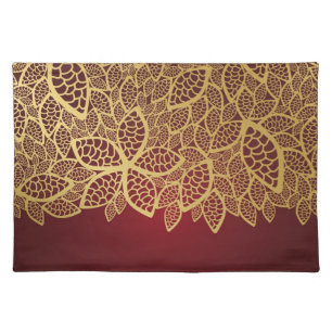 Golden leaf lace on red background cloth placemat