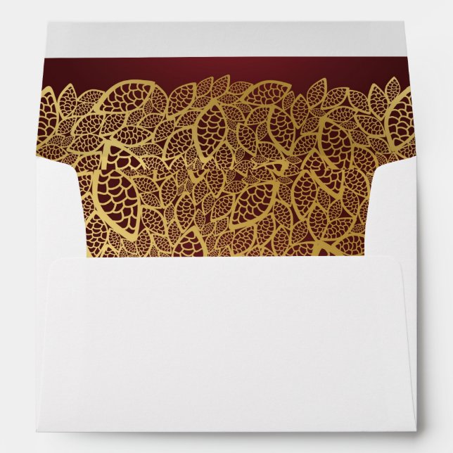 Golden leaf lace on red background envelope (Back (Bottom))
