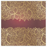 Golden leaf lace on red background fabric