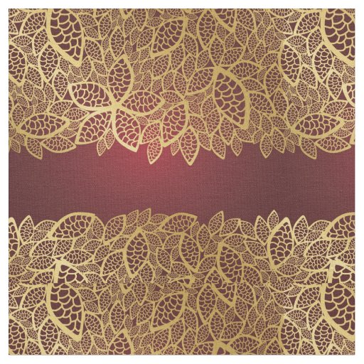 Golden leaf lace on red background fabric