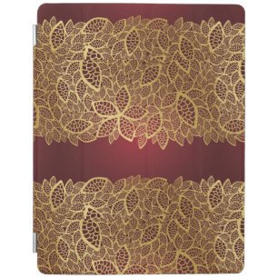 Golden leaf lace on red background iPad smart cover