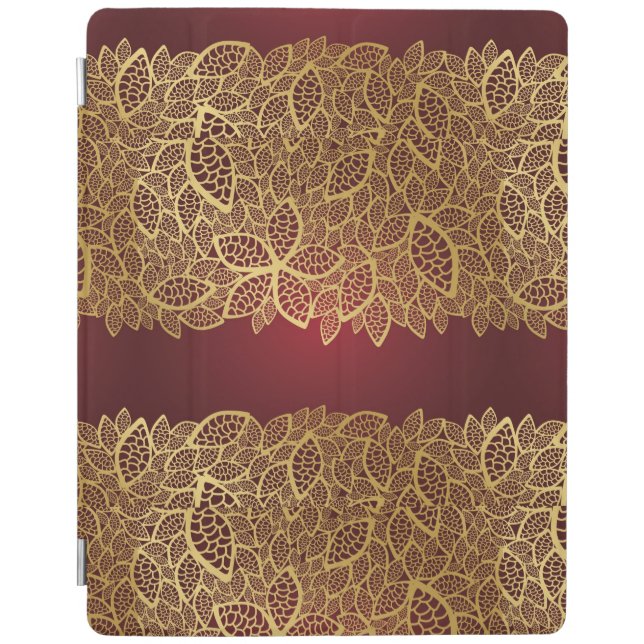 Golden leaf lace on red background iPad smart cover (Front)