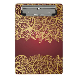 Golden leaf lace on red background mini clipboard