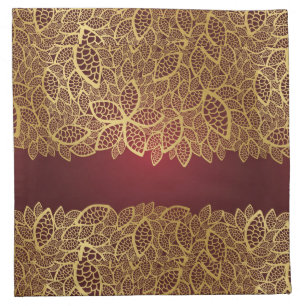 Golden leaf lace on red background napkin
