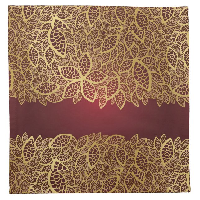 Golden leaf lace on red background napkin (Front)