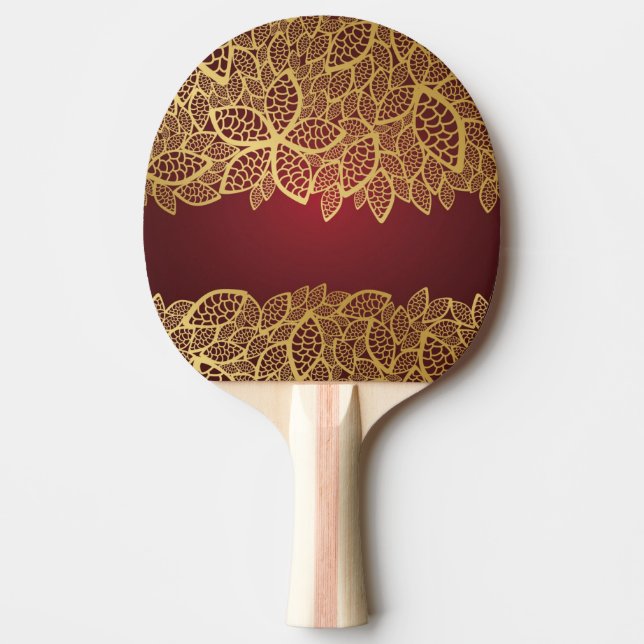 Golden leaf lace on red background Ping-Pong paddle (Front)