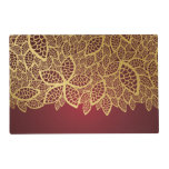 Golden leaf lace on red background placemat