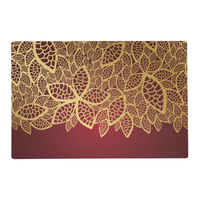 Golden leaf lace on red background placemat (Front)