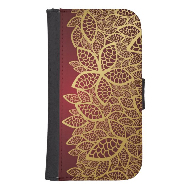 Golden leaf lace on red background samsung galaxy wallet case (Front)