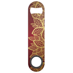 Golden leaf lace on red background speed bottle opener