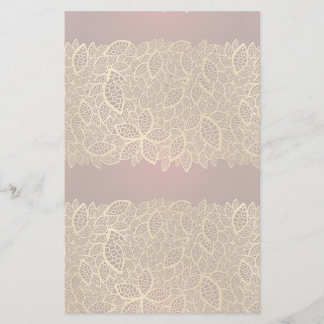 Golden leaf lace on red background stationery (Front)
