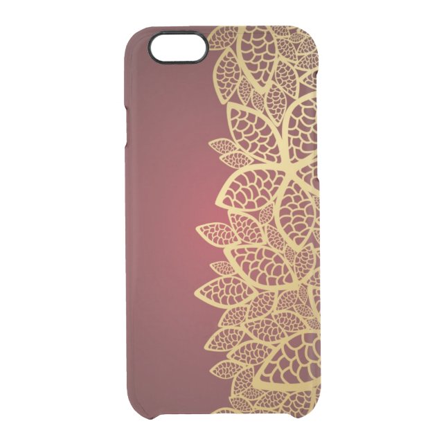 Golden leaf lace on red background uncommon iPhone case (Back)