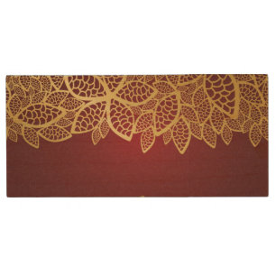 Golden leaf lace on red background wood flash drive