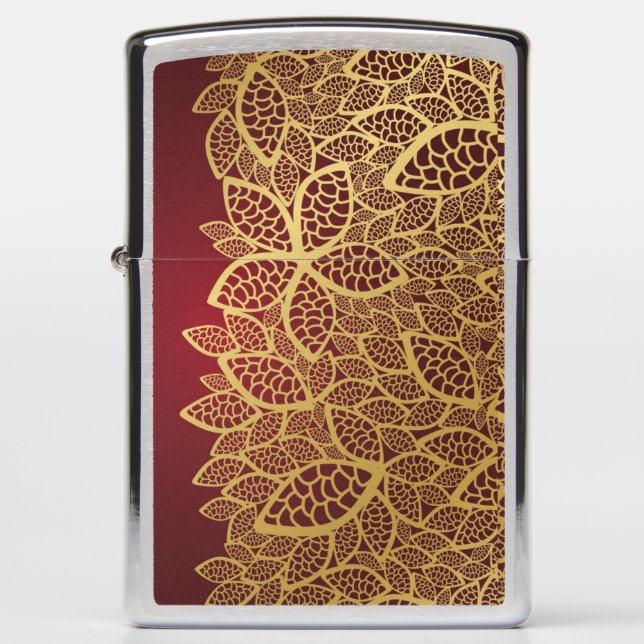 Golden leaf lace on red background zippo lighter (Front)