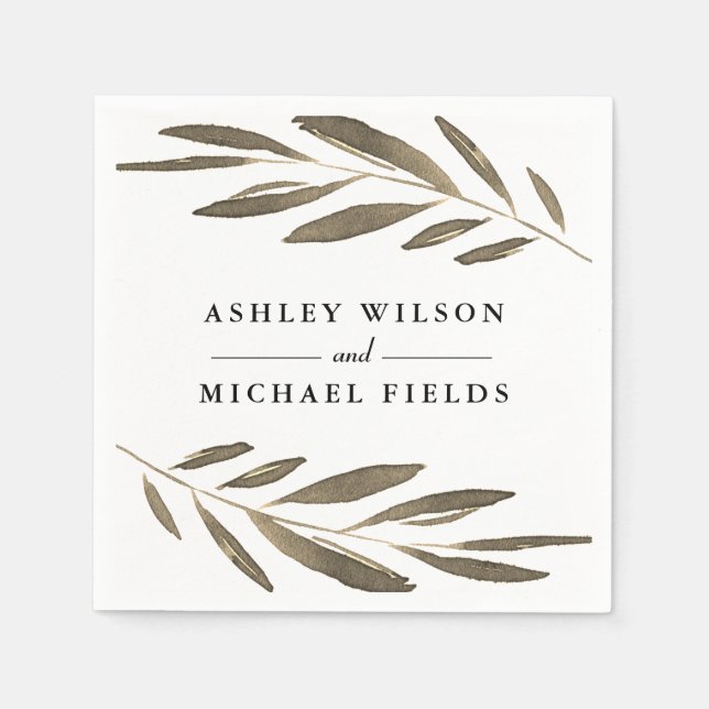 Golden Leaf Modern Elegant Wedding Engagement Napkins (Front)